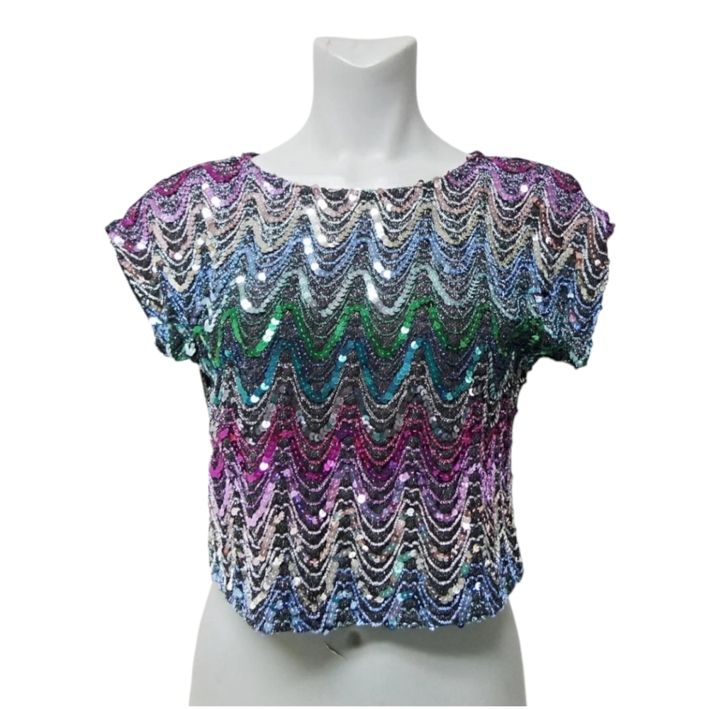 VTG glitter & metallic cropped top . made in USA